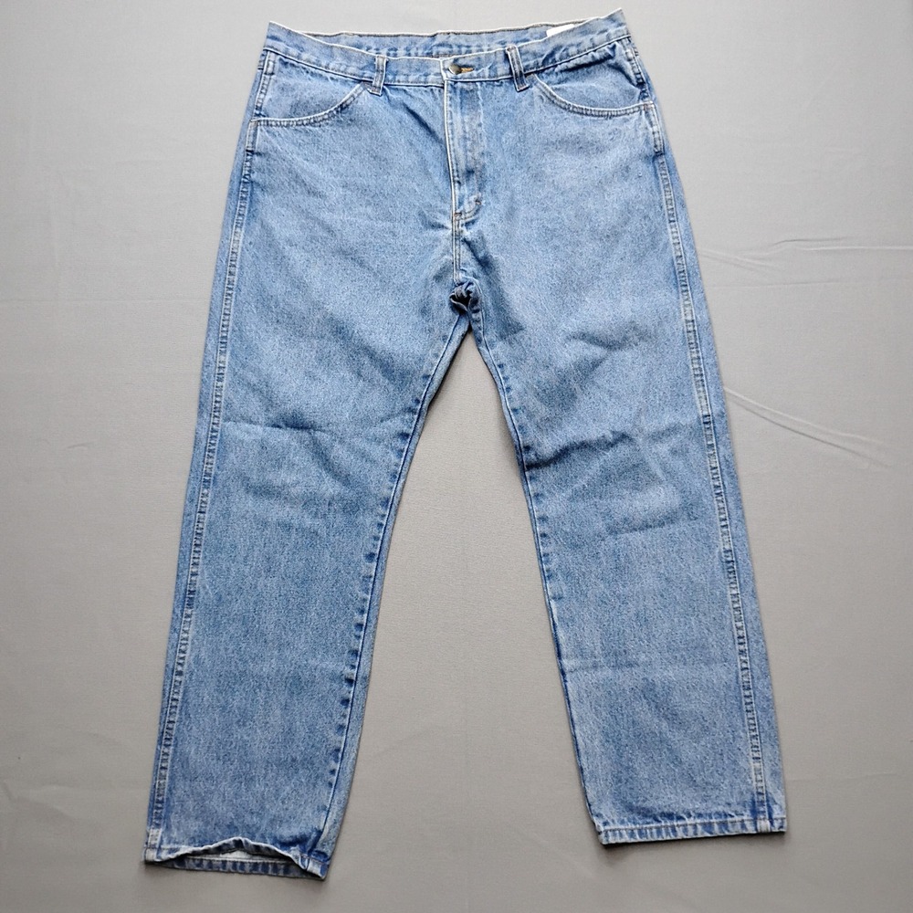 Rustler Mens Regular Fit Straight Leg Blue Jeans Light Wash 38x30